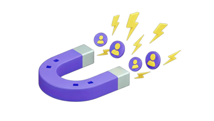 Magnet Attracting People with Lightning Bolts - Customer Acquisition Concept