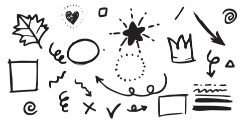 Hand drawn set of curly swish...