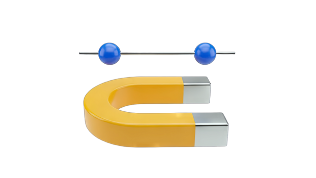 Magnet Attracting Spheres: Science Concept on White - Powered by Adobe