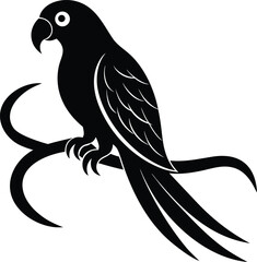 Minimalist Black and White Parrot Silhouette on Branch