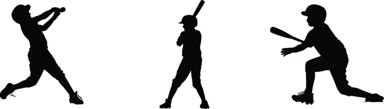 Baseball player silhouettes in action vector illustration, Dynamic baseball athlete silhouette design