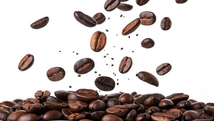 Freshly roasted coffee beans cascading and piling up, ready for a perfect brew