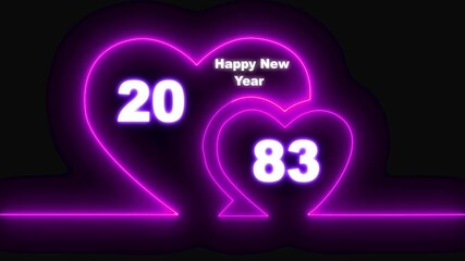 Happy valentines day hearts animation Suitable for valentines day celebration, social media post with happy new year 2083 confetti celebration. neon happy valentines day 4k video. Happy New Year 2083