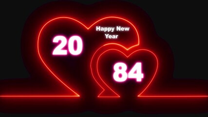 Happy valentines day hearts animation Suitable for valentines day celebration, social media post with happy new year 2084 confetti celebration. neon happy valentines day 4k video. Happy New Year 2084
