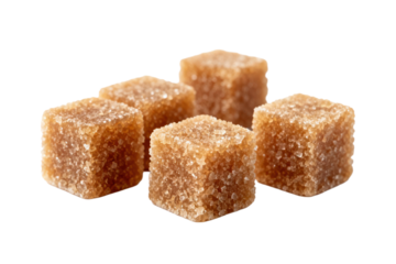 Close-up view of brown sugar cubes on white background