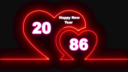 Happy valentines day hearts animation Suitable for valentines day celebration, social media post with happy new year 2086 confetti celebration. neon happy valentines day 4k video. Happy New Year 2086