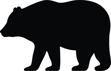Black bear silhouette walking left side profile, wildlife animal shape, forest nature symbol, wilderness strength concept, isolated vector illustration