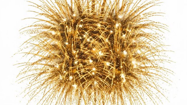 Golden fireworks burst against a white background celebratory display