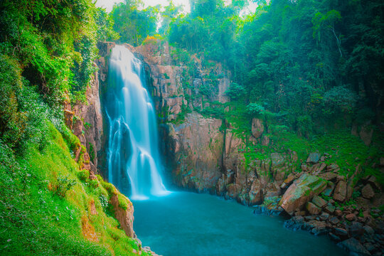 Beautiful deep forest waterfall at Haew narok waterfall, khao yai national park, Thailand
