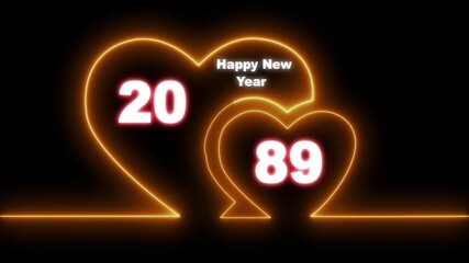 Happy valentines day hearts animation Suitable for valentines day celebration, social media post with happy new year 2089 confetti celebration. neon happy valentines day 4k video. Happy New Year 2089