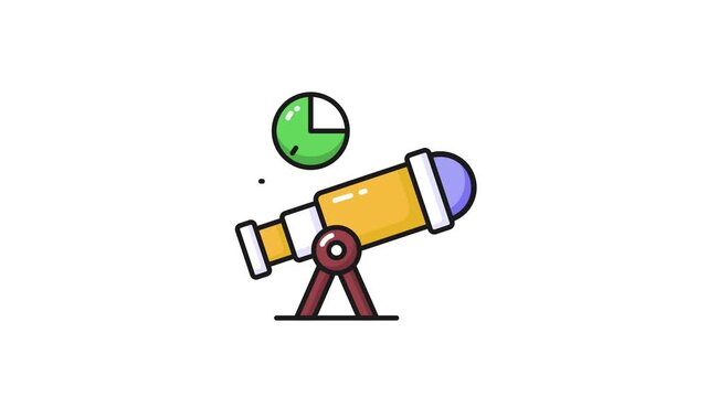 Telescope with pie diagram showing predictive analysis concept vector animation