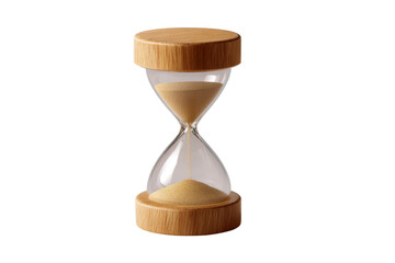 Minimal wooden hourglass with flowing sand isolated on transparent background