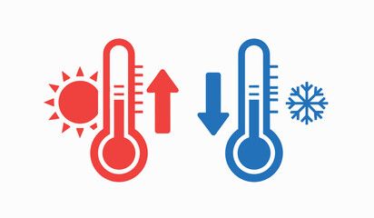 Hot and cold temperature illustration with thermometers