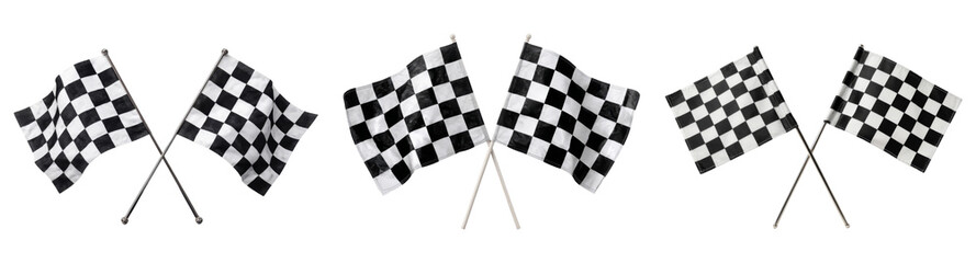 Checkered racing flags for motorsport, finish line and competition isolated on transparent background