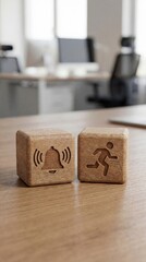 Business Wooden Cubes Icons with Alert Notification and Emergency Response Concepts. Representing Urgency, Rapid Action and Operational Awareness. Vertical bg