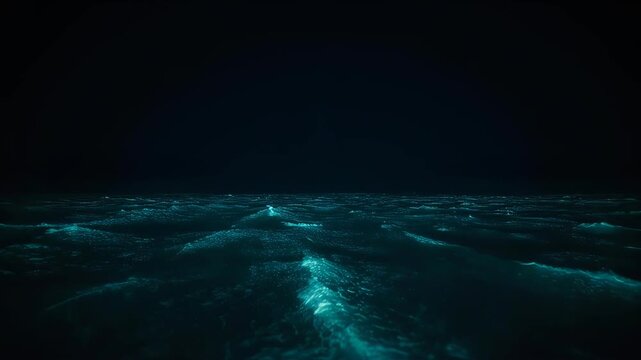Eerie Bioluminescent Waves at Night - A Mesmerizing Ocean Display.