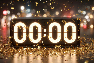 midnight zero - new year countdown clock with glowing digits and confetti