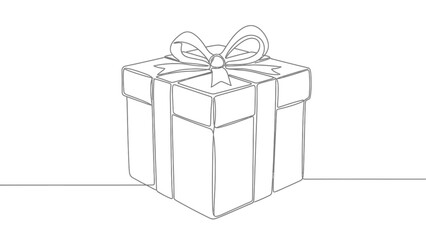 Simple Line Drawing of a Wrapped Gift Box with a Bow on a Plain Background