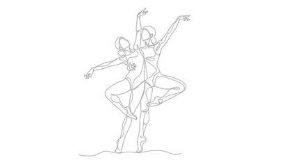 Ballet Duet: Graceful lines capture two ballet dancers in a beautiful and elegant dance, demonstrating perfect poise and movement.