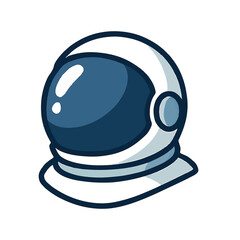 Fototapeta premium White astronaut helmet with dark blue reflective visor and circular side element, drawn in bold cartoon style.
