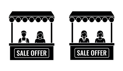 Naklejka premium Two market booths with silhouette vendors selling goods