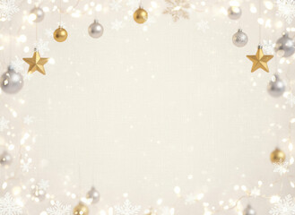 neutral luxury holiday frame with gold and silver ornaments