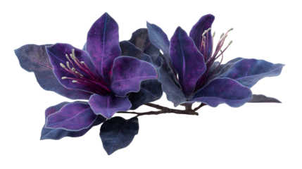 Luxury Purple Flower Blossom Isolated on Transparent Background, Exotic Floral Botanical Design, Dark Fantasy Aesthetic, High Detail 3D Render PNG for Branding and Decoration