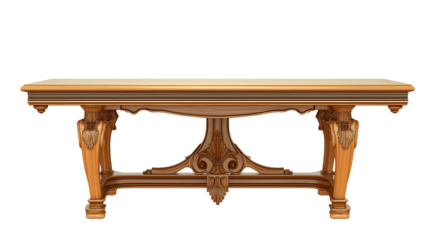 Luxury Classic Wooden Table with Ornate Carved Details, Elegant Antique Furniture Isolated on Transparent Background for Interior Design, Branding, and Premium Decoration