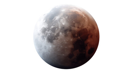 Realistic Moon Eclipse Isolated on Transparent Background, Detailed Lunar Surface, Blood Moon Phase, Astronomy Space Concept, High Resolution 3D Render PNG