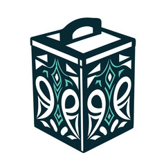 Decorative Teal Vector Gift Box with Abstract Pattern