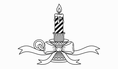 Vintage candle with ribbon and ornamental candlestick