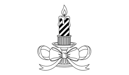 Fototapeta premium Vintage candle with ribbon illustration in black and white