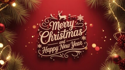 Decorative Christmas and New Year wishes in elegant golden lettering with glowing bokeh lights for seasonal marketing and celebration materials