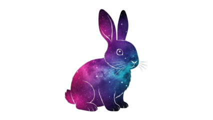 Abstract Vibrant Watercolor Galaxy Bunny Illustration isolated PNG with Transparent Background
