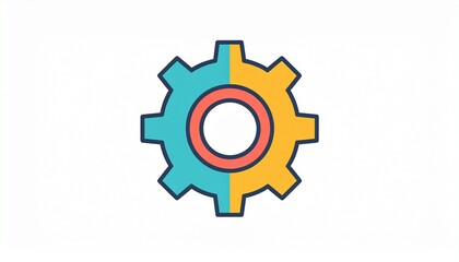 Colorful stylized gear icon for settings, options, process, engineering, and configuration, isolated on white background.