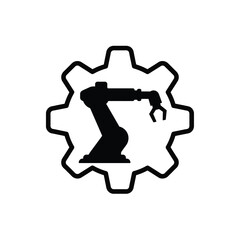 Silhouette of a wrench inside a gear symbol for industry