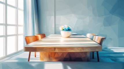 ダイニングテーブルの広がりを捉えた水彩ポリゴン