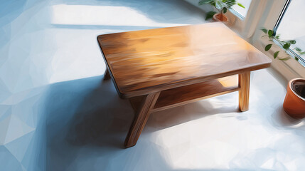 ローテーブルの落ち着いた佇まいを描いた水彩ポリゴン