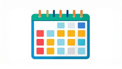 Colorful flat design calendar icon representing scheduling, planning, appointments, and important dates for business or personal use.
