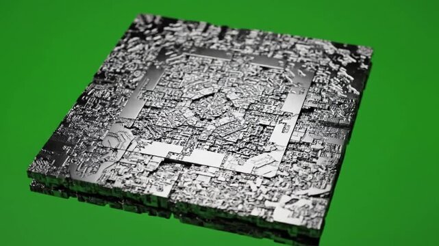 Geometric patterns in 3D space with rotating square grid with subtle effect green screen geometric patterns style featuring geometric