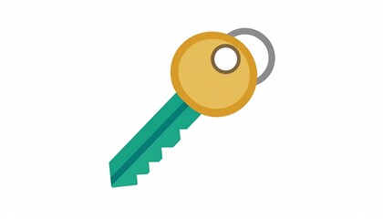 Stylized golden and teal key with a keyring loop illustration on a white background, symbolizing security, access, and solution.