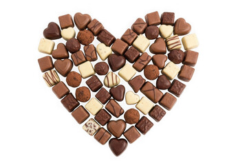 Heart shape made of assorted chocolates