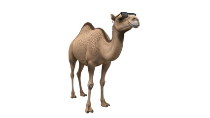 Fototapeta premium Realistic 3D Render of a Cool Camel Character Wearing Black Sunglasses isolated PNG with Transparent Background