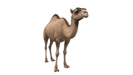 Realistic 3D Render of a Cool Camel Character Wearing Black Sunglasses isolated PNG with Transparent Background