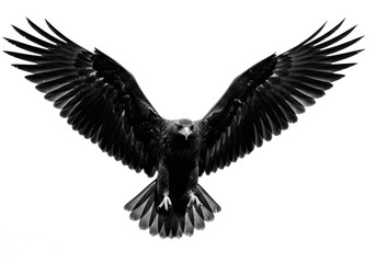 Naklejka premium Eagle with spread wing in black and white close up. Predator bird concept. Graphic design element and symbol of freedom.