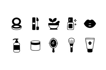 Minimal black-and-white beauty and skincare icons, perfect for cosmetic branding, packaging, and clean, modern design projects.