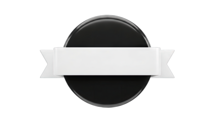 Modern Minimalist Glossy Black Button with White Ribbon Banner