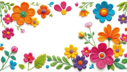 Vibrant embroidered floral elements for invitations, cards, spring-themed projects, or festive event decorations