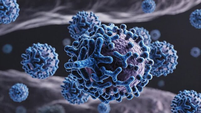 Immune System Response Antibodies Attacking Virus Cells Animation.