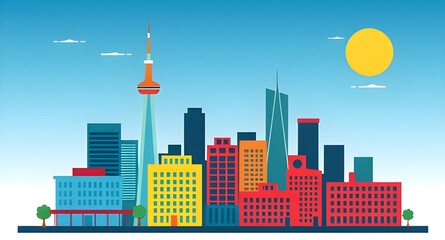 Obraz premium city, skyline, urban, metropolis, downtown, buildings, skyscrapers, architecture, cityscape, horizon, silhouette, outline, lineart, icon, vector, illustration, graphic, symbol, design, minimal, flat, 